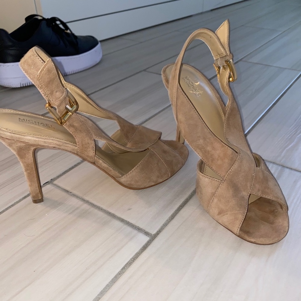 Nude suede heels